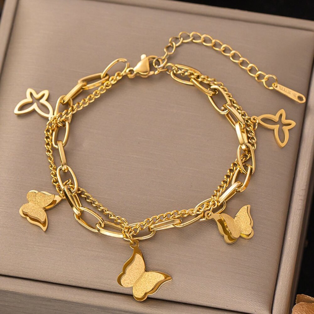 18K Gold Plated Butterfly Charm Bracelet | Waterproof, Tarnish Proof S/S